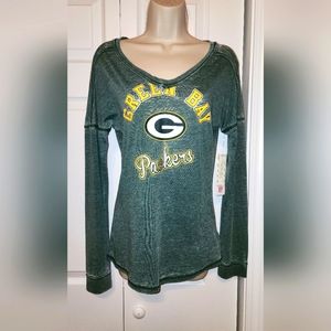 Burnout Style Green Bay Packers Authentic NFL Long Sleeve Tee/Top - Size S